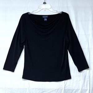Ann Taylor Shirt - Size Medium - Black 3/4 Sleeve - Scoop Neck Blouse